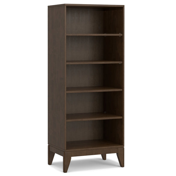 English Elm Harper Mid-Century 5-Shelf Bookcase in Walnut Brown – Solid Rubberwood, 4 Adjustable Shelves, 66" B136P238604