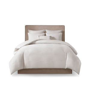 JLA Home N Natori - Cotton Natori Hanae 3-Piece Comforter Set — Yarn-Dyed Textured Cotton-Blend, Oversized Plush, Machine Washable White NS10-3243