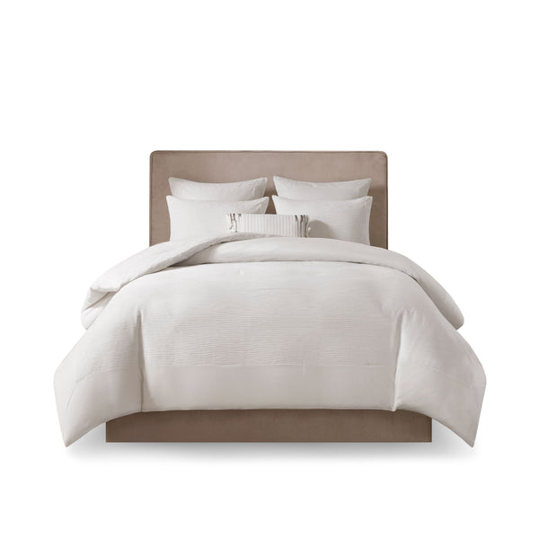 JLA Home N Natori - Cotton Natori Hanae 3-Piece Comforter Set — Yarn-Dyed Textured Cotton-Blend, Oversized Plush, Machine Washable White NS10-3243