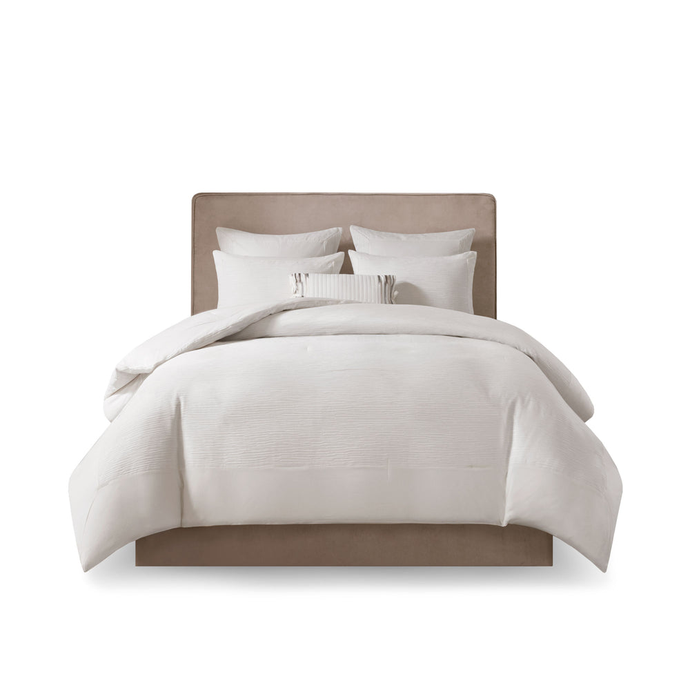 JLA Home N Natori - Cotton N Natori Hanae 3-Piece Comforter Set — Oversized Overfilled Plush Texture, Machine Washable Luxury Covering White NS10-3244