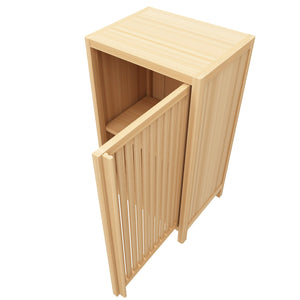 English Elm Bathroom Bamboo Storage Cabinet – Slim Freestanding Natural Wood Cabinet with Door & Shelf for Multifunctional Space Saving Use W2207P198047