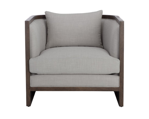 Sunpan CHLOE Lounge Chair - Rustic Distressed Oak Frame & Durable Linoso Light Grey Fabric for Comfort 110535