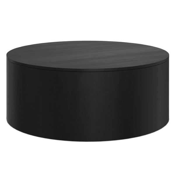 English Elm Millbury Solid Mango Wood Round Coffee Table Rustic Drum Design for Living Room Black B136P429088