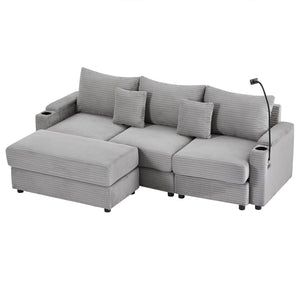 English Elm 95.3" Modern 3-Seater Sectional Sofa With Storage, Usb Ports & Movable Ottoman For Stylish Comfort N719S001612E