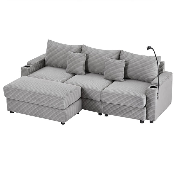 English Elm 95.3" Modern 3-Seater Sectional Sofa With Storage, Usb Ports & Movable Ottoman For Stylish Comfort N719S001612E