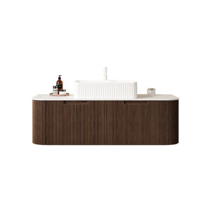 English Elm Dina Floating Bathroom Vanity with Crystal Glass Basin and Sintered Stone Top Dark Walnut,White W2615S00167