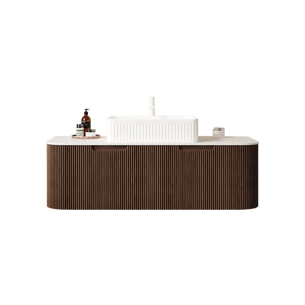 English Elm Dina Floating Bathroom Vanity with Crystal Glass Basin and Sintered Stone Top Dark Walnut,White W2615S00167