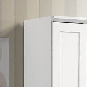 English Elm Evelina Tall White Storage Cabinet with Framed Panel Doors and Black Hardware Accents B2749P413239