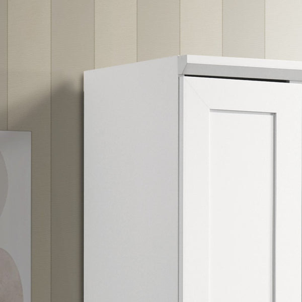 English Elm Evelina Tall White Storage Cabinet with Framed Panel Doors and Black Hardware Accents B2749P413239