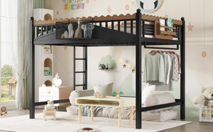 English Elm Full Size Metal Loft Bed with Built-in Shelving for Teen or Studio Bedroom W1580S00381