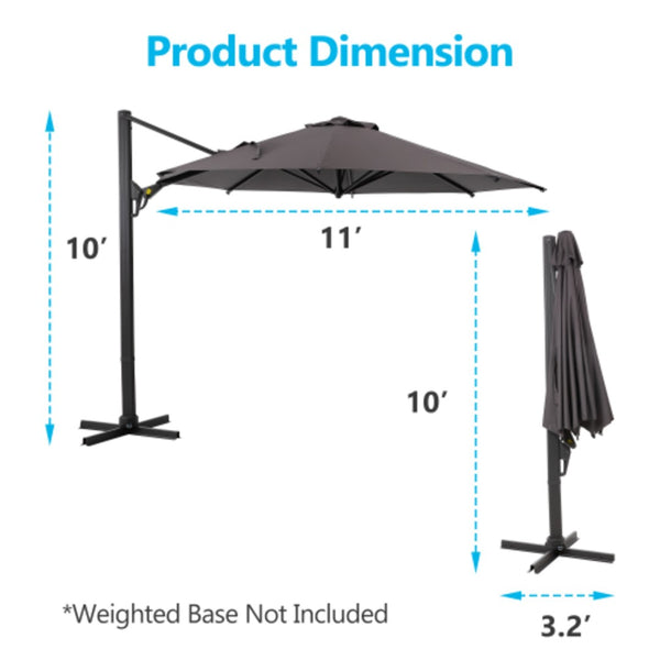 English Elm 11 Ft Cantilever Patio Umbrella Upf 50 Plus Aluminum Pole with Foot Pedal Rotation B082P454950
