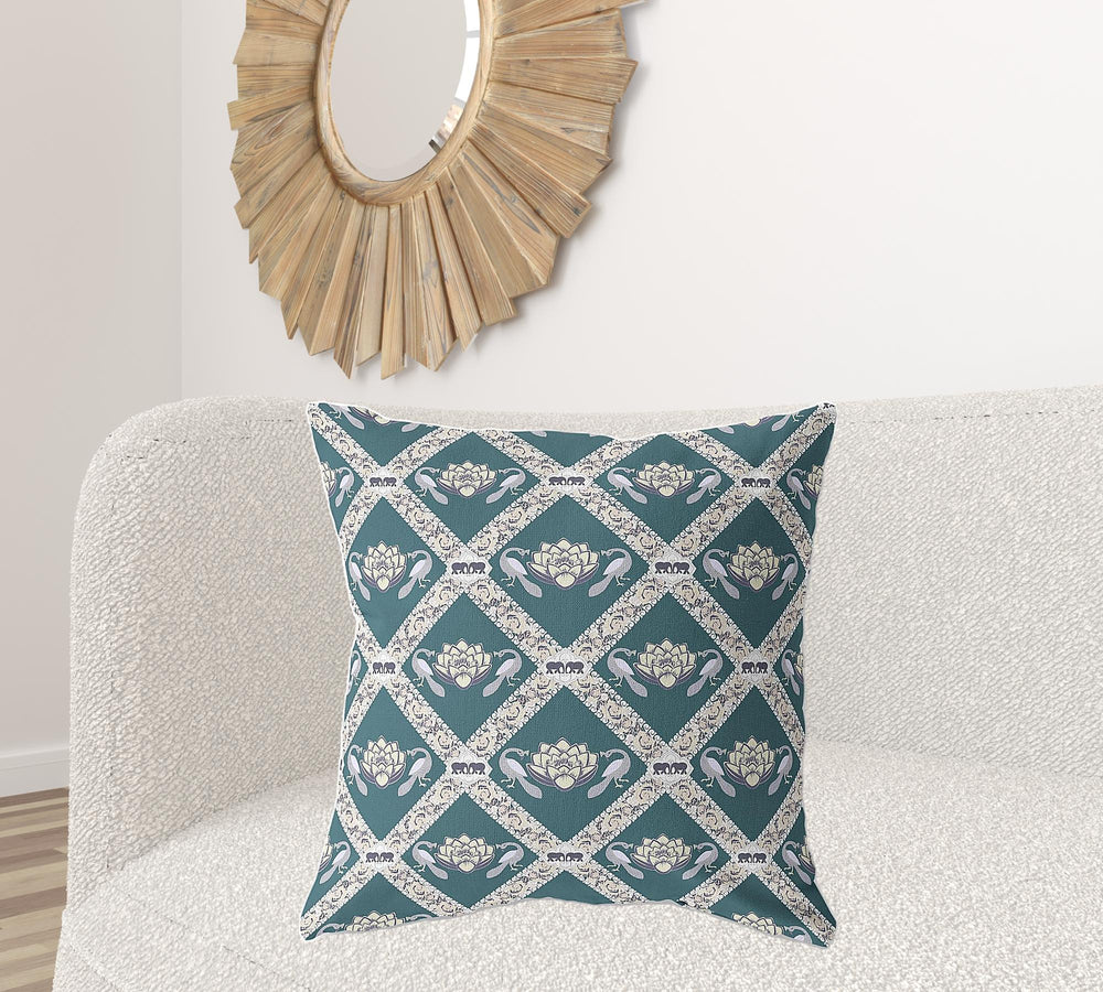 Homeroots 26" X 26" Dark Blue And Gray Zippered Geometric Indoor Outdoor Throw Pillow   417434