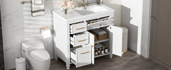 English Elm Christopher Knight Home® - 36" Freestanding 36-inch Modern Bathroom Vanity with Ceramic Sink, Ample Storage, Solid Legs, Durable Finish White N759P284623K