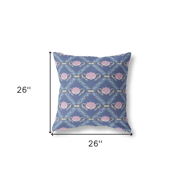 Homeroots 26" X 26" Purple And Pink Zippered Geometric Indoor Outdoor Throw Pillow   417458