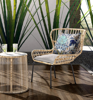 Homeroots 26" X 26" Blue And Green Zippered Geometric Indoor Outdoor Throw Pillow   417474