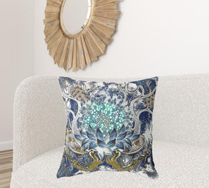 Homeroots 26" X 26" Blue And Green Zippered Geometric Indoor Outdoor Throw Pillow   417474