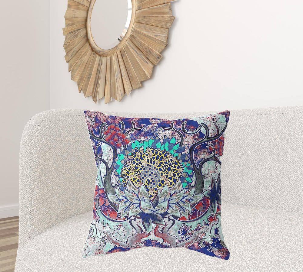 Homeroots 26" X 26" Electric Blue And Aqua Zippered Geometric Indoor Outdoor Throw Pillow   417482