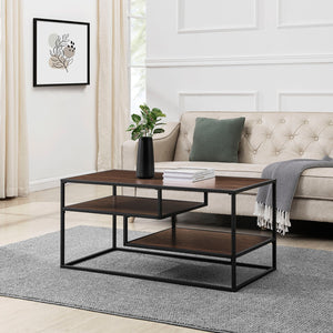 English Elm Walker Edison - Contemporary Two-Tone Metal Coffee Table with Floating Shelves, Powder-Coated Steel, Durable MDF Laminate Finish Dark Brown 43 L x 26 W x 5 H B185P169015