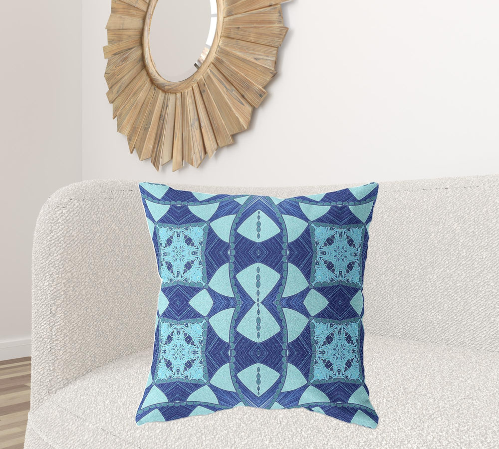 Homeroots 26" X 26" Blue Zippered Geometric Indoor Outdoor Throw Pillow   417506