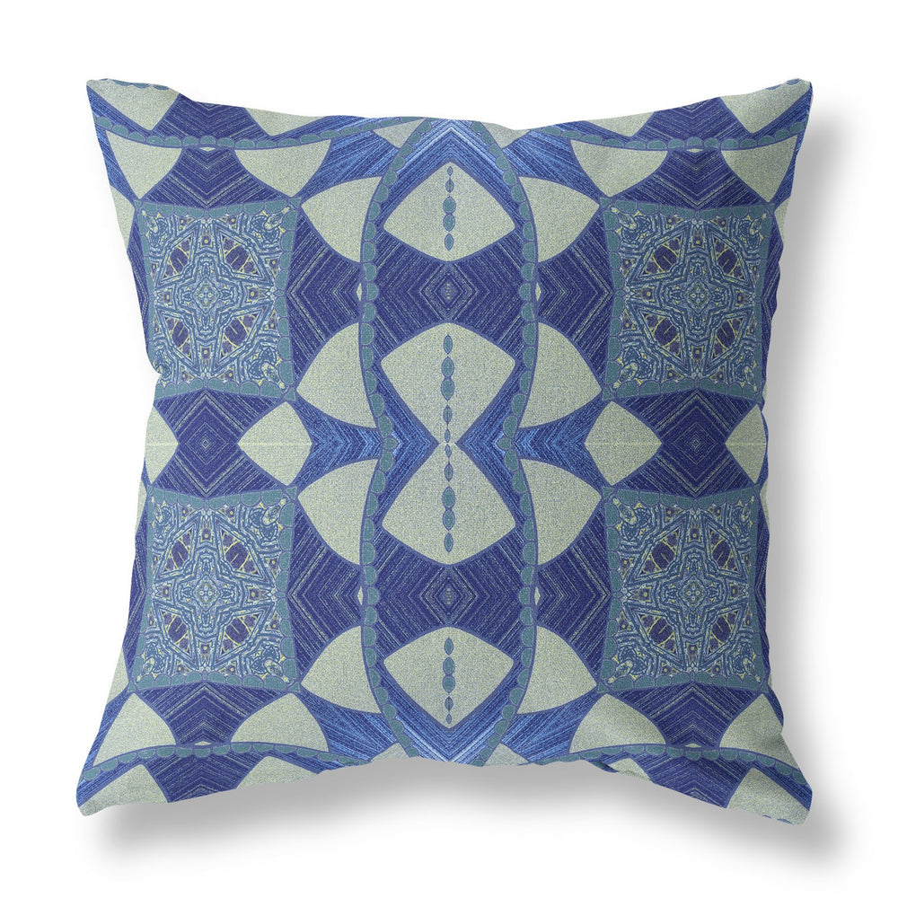 Homeroots 26" X 26" Dark Blue Zippered Geometric Indoor Outdoor Throw Pillow   417510