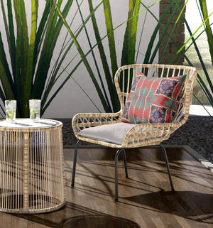 Homeroots 26" X 26" Red And Indigo Zippered Geometric Indoor Outdoor Throw Pillow   417534