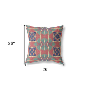 Homeroots 26" X 26" Red And Indigo Zippered Geometric Indoor Outdoor Throw Pillow   417534