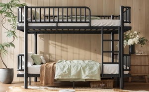 English Elm Queen Over Metal Bunk Bed Convertible Platform Frame with Safety Guardrails Black W5305S00063