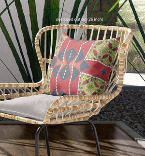 Homeroots 26"X26" Red Yellow Gray Zippered Broadcloth Geometric Throw Pillow   417546