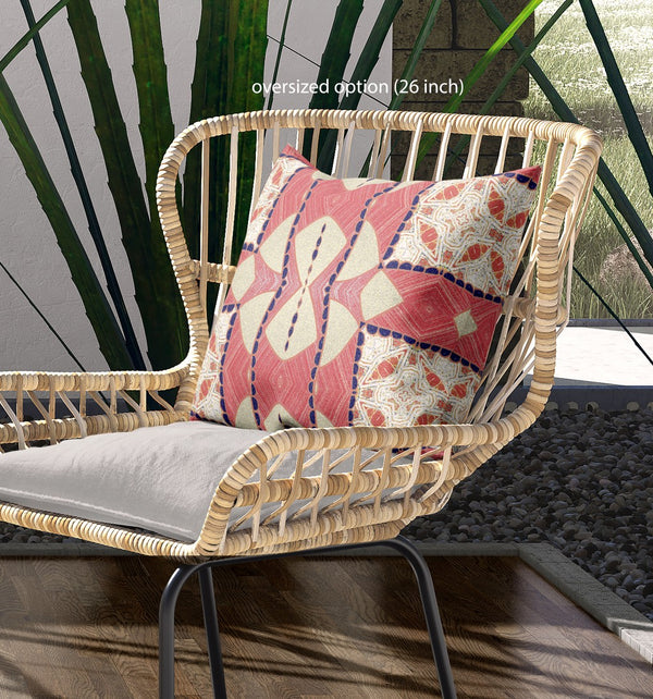 Homeroots 26"X26" Red Yellow White Zippered Broadcloth Geometric Throw Pillow   417550