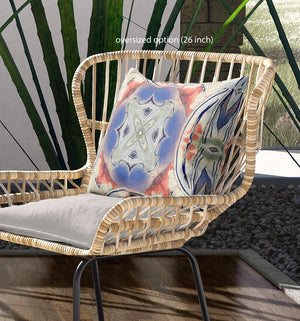 Homeroots 26"X26" Cream Peach Evening Blue Zip Broadcloth Geo Throw Pillow   417566