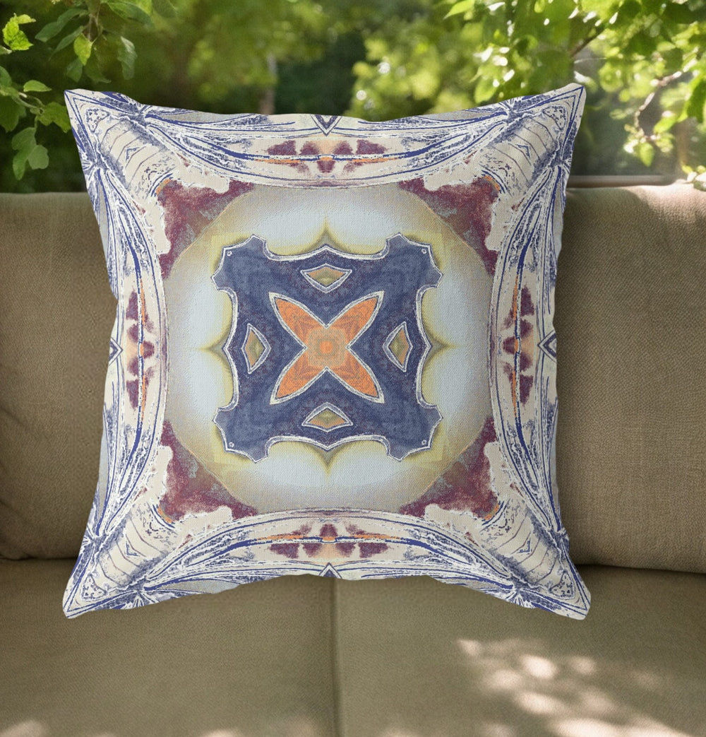 Homeroots 26"X26" Grey Brown Indigo Zippered Broadcloth Geometric Throw Pillow   417578