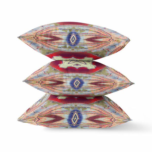 Homeroots 26"X26" Grey Green Magenta Red Zippered Broadcloth Geometric Throw Pillow   417582