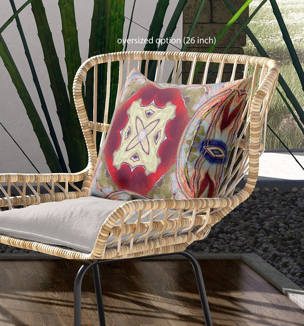 Homeroots 26"X26" Grey Green Magenta Red Zippered Broadcloth Geometric Throw Pillow   417582