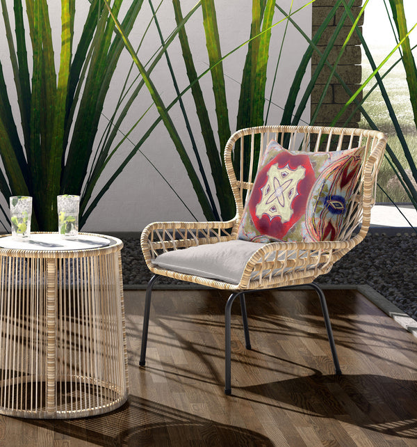 Homeroots 26"X26" Grey Green Magenta Red Zippered Broadcloth Geometric Throw Pillow   417582