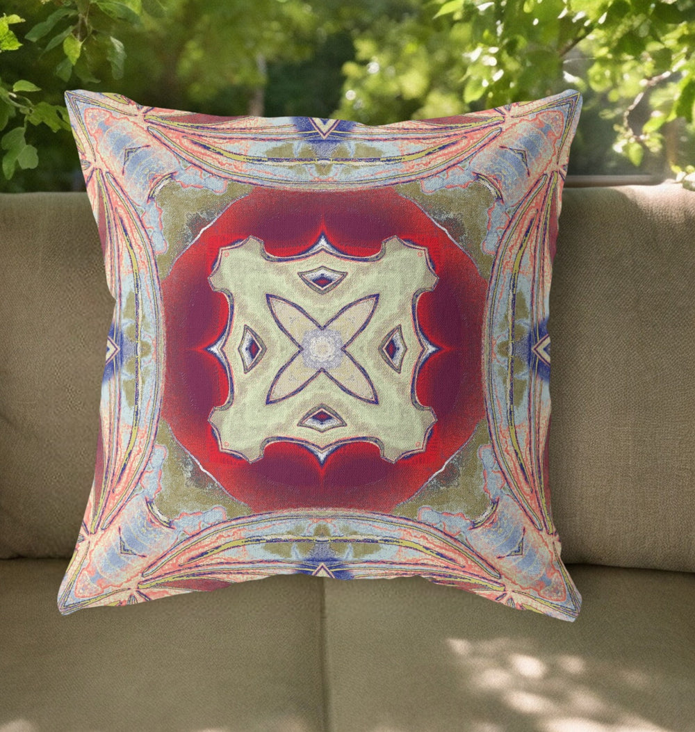 Homeroots 26"X26" Grey Green Magenta Red Zippered Broadcloth Geometric Throw Pillow   417582