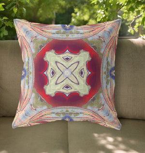 Homeroots 26"X26" Grey Green Magenta Red Zippered Broadcloth Geometric Throw Pillow   417582