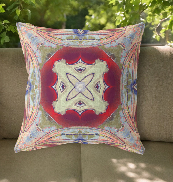 Homeroots 26"X26" Grey Green Magenta Red Zippered Broadcloth Geometric Throw Pillow   417582