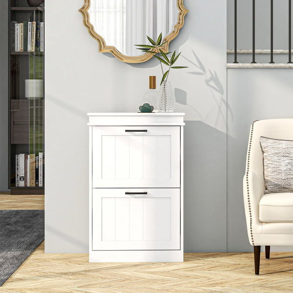 English Elm Homcom Modern Shoe Cabinet With Adjustable Shelves, 2 Flip Drawers & Space-Saving Design For 10 Pairs W2225P229387