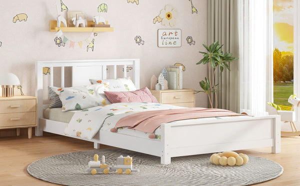 English Elm Twin Low Profile Floor Bed with Guardrails Pine Wood Frame Minimalist Bedroom White W1580P438797
