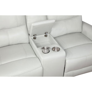 English Elm Denson Dove Grey Power Reclining Loveseat with Console, Cup Holders & Easy-Care Leatherette Comfort B062P353261