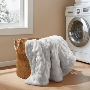 JLA Home Madison Park - Throw Ruched Faux Fur Throw with Plush Faux Mink Reverse, OEKO‑TEX Certified, Machine Washable Luxury Silver Grey MP50-8106