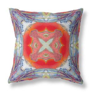 Homeroots 26"X26" Muted Blue Hot Orange Zippered Broadcloth Geometric Throw Pillow   417607