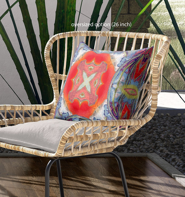 Homeroots 26"X26" Muted Blue Hot Orange Zippered Broadcloth Geometric Throw Pillow   417607