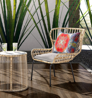 Homeroots 26"X26" Muted Blue Hot Orange Zippered Broadcloth Geometric Throw Pillow   417607