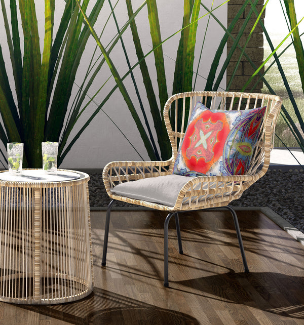 Homeroots 26"X26" Muted Blue Hot Orange Zippered Broadcloth Geometric Throw Pillow   417607