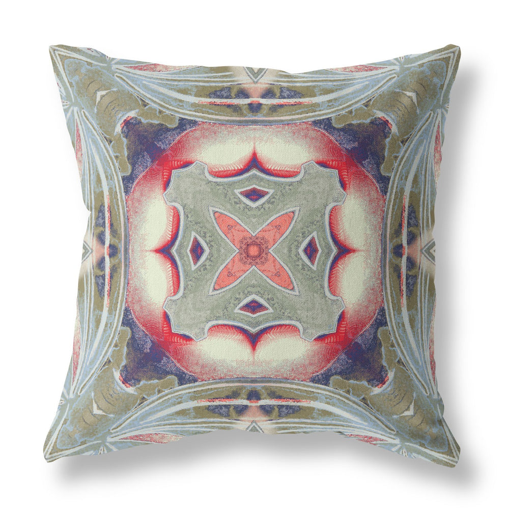 Homeroots 26"X26" Muted Green Indigo Hot Pink Zippered Broadcloth Geometric Throw Pillow   417615