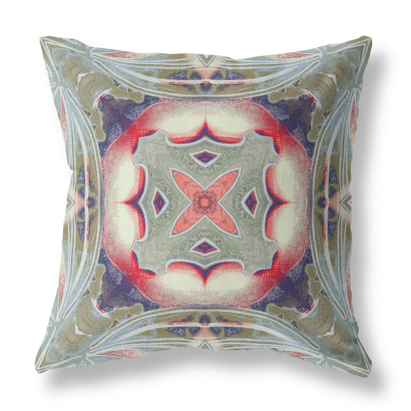 Homeroots 26"X26" Muted Green Indigo Hot Pink Zippered Broadcloth Geometric Throw Pillow   417615