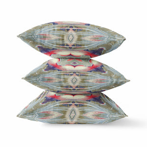 Homeroots 26"X26" Muted Green Indigo Hot Pink Zippered Broadcloth Geometric Throw Pillow   417615