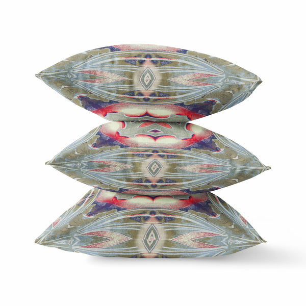 Homeroots 26"X26" Muted Green Indigo Hot Pink Zippered Broadcloth Geometric Throw Pillow   417615