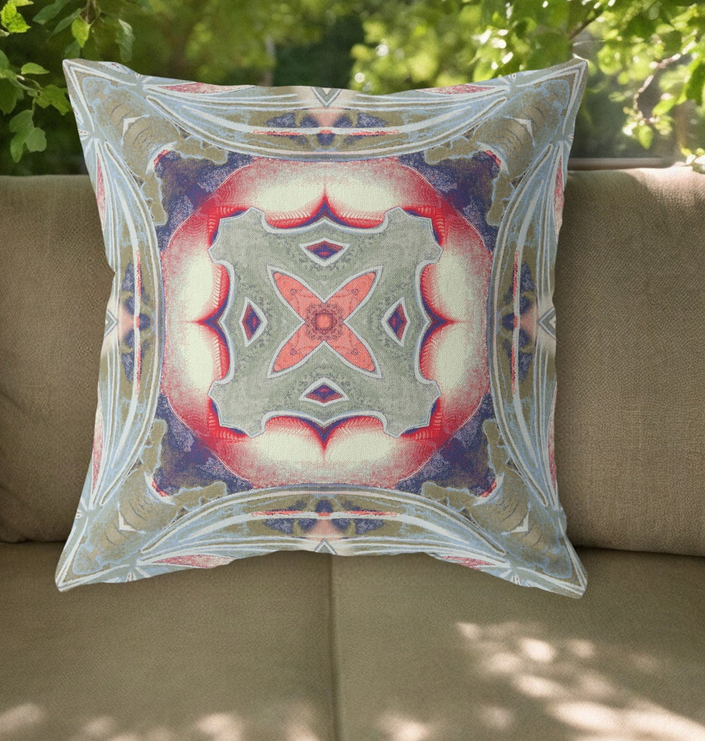 Homeroots 26"X26" Muted Green Indigo Hot Pink Zippered Broadcloth Geometric Throw Pillow   417615